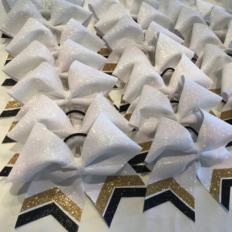 or any color Cheer Bows w center stones or ribbon Silver Glitter Cheer Bow
