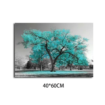 

Large Tree Teal Turquoise Leaves Black White Canvas Wall Art Picture Print Decor Modern Style Canvas Print Painting Art