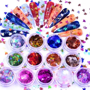 

WUF 1 Box Maple Leaves Nail Art Sequins Holographic Glitter Flakes Paillette Chameleon Stickers For Nails Autumn Design Decor