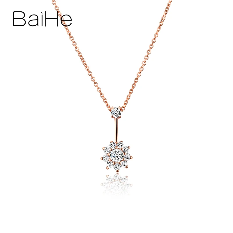 Rose Gold BAIHE, 18 K, розовое золото, сертифицировано, круглая огранка, H/SI, 0.27ct, натуральные бриллианты, ювелирные изделия, помолвка, модный, прекрасный цветок, подарок, ожерелья - Цвет камня: Rose Gold