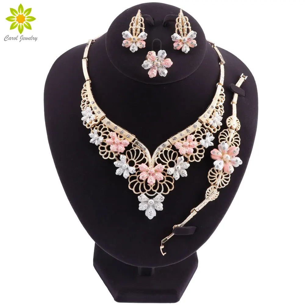 

Fashion Statement Jewelry Set Flower Shaped Brand Dubai Gold-color Jewelry Set Nigerian Wedding Woman Accessories Jewelry Set
