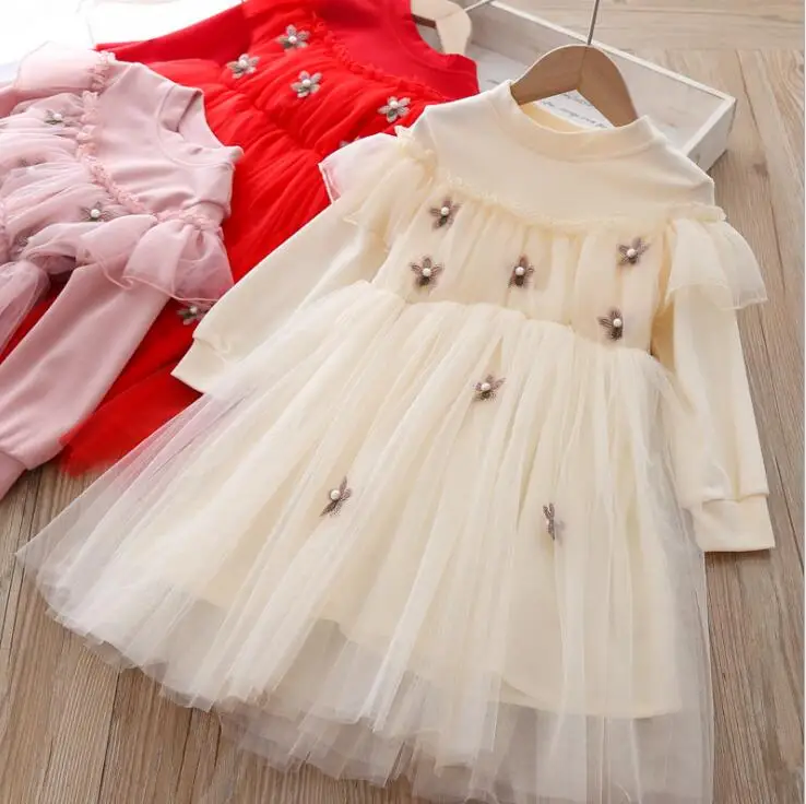 Новые весенние детские сетчатые Платья с цветочным рисунком, милая одежда принцессы для девочек, 5 шт./партия