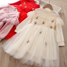 Новые весенние детские сетчатые Платья с цветочным рисунком, милая одежда принцессы для девочек, 5 шт./партия