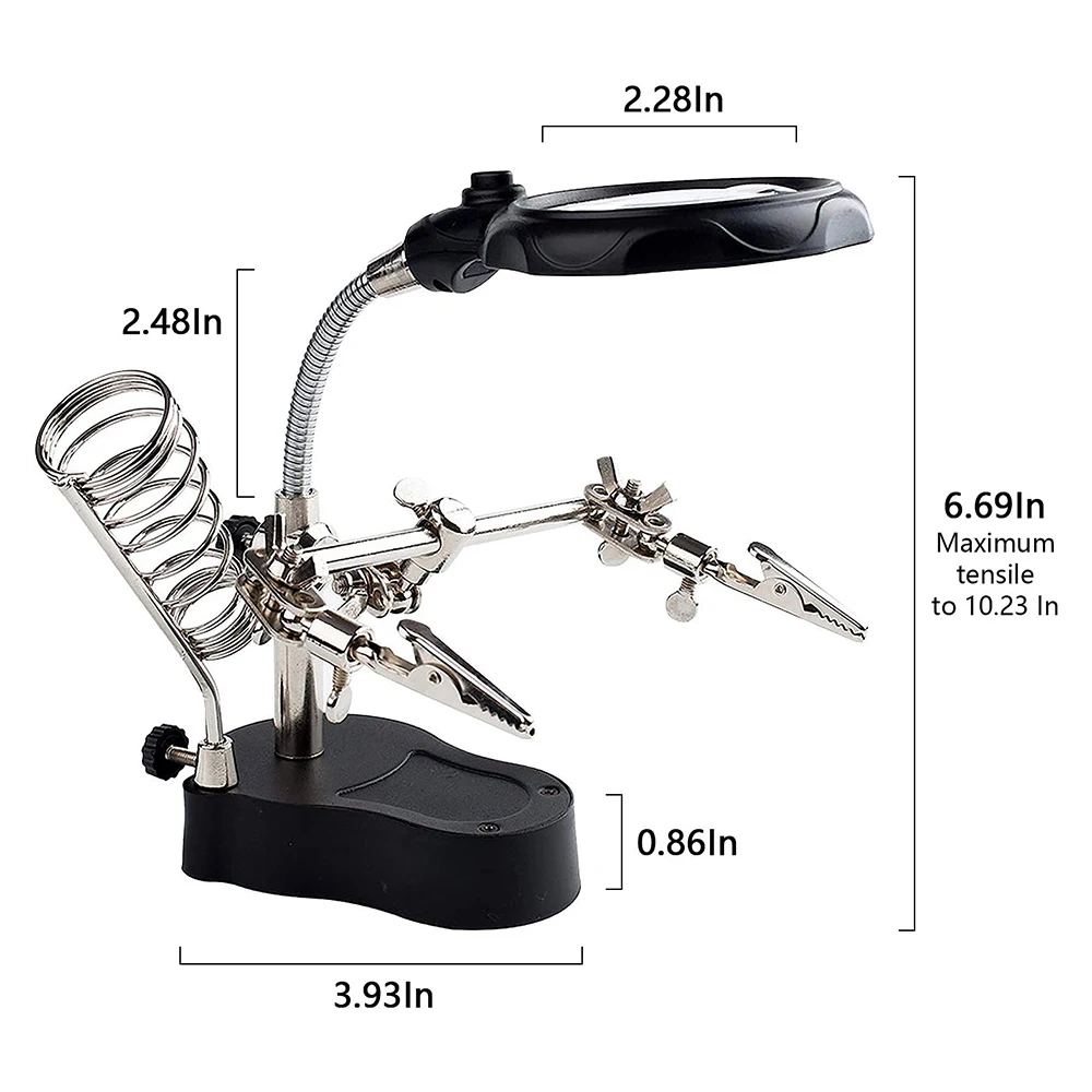 Soldering Iron Welding Magnifying Glass 2 LED 3X 4.5X 25X Helping Hand Rework Magnifier with 3 Tools Boxes Desk Station Repair