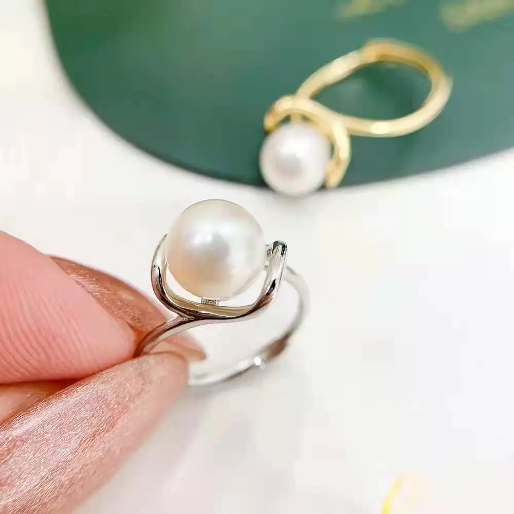 

RY Solid 925 Sterling Silver Round 8-8.5mm Nature Fresh Water Akoya White Pearls Rings for Women Fine Birthday Presents