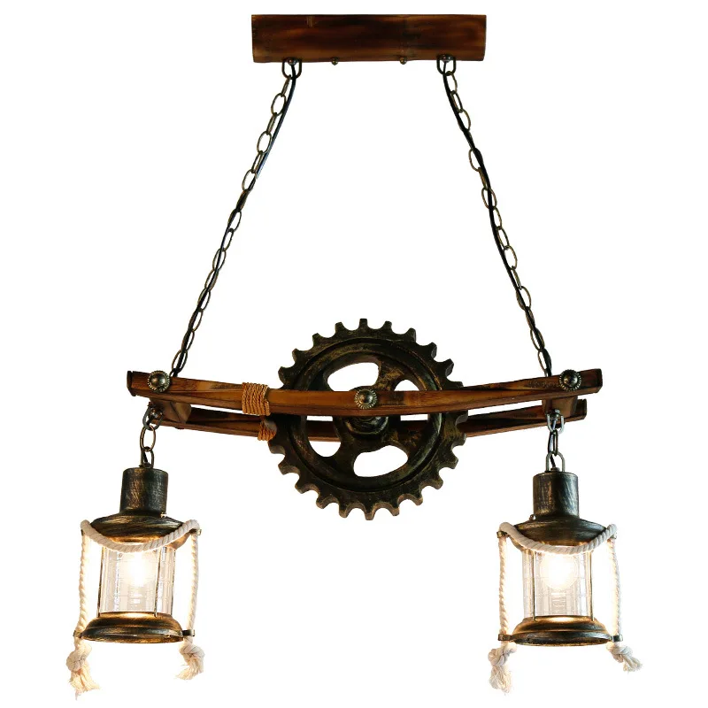 Примитивный кулон керосиновая лампа Деревянный Дизайн Шестерня Ретро пеньковая