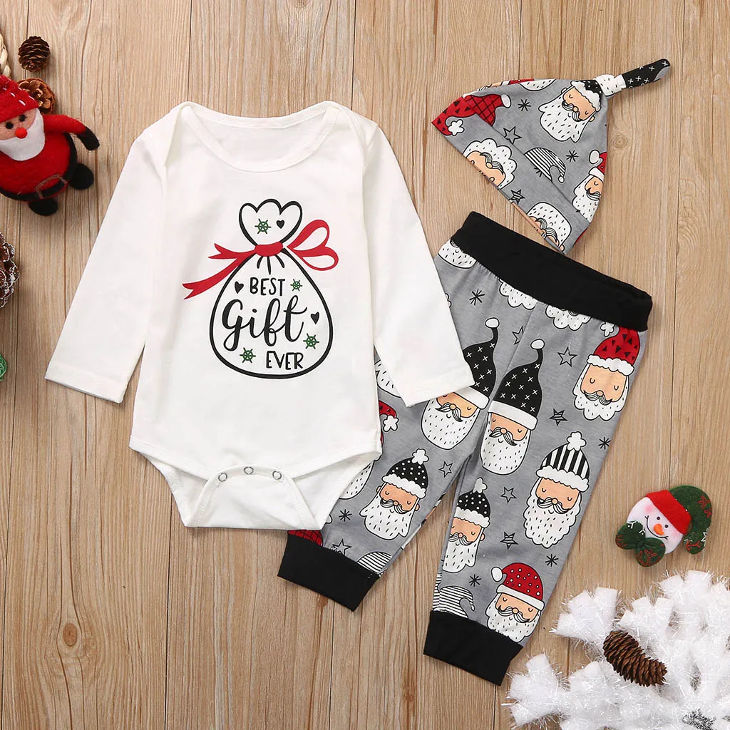 TELOTUNY 3 шт. Рождество Санта Клаус Дети Девочки Мальчик комбинезон топы+ брюки+ головные уборы наборы наряды год костюм одежда ZS18