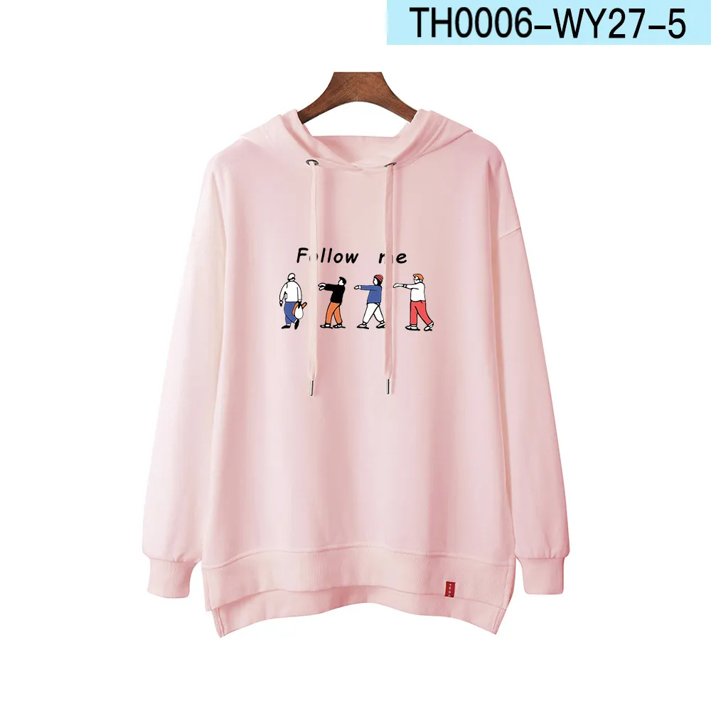 Pink WAMNI забавные с капюшоном женские повседневные корейские асимметричные персонализированные толстовки уличная Harajuku Осенняя Женская толстовка - Цвет: Pink