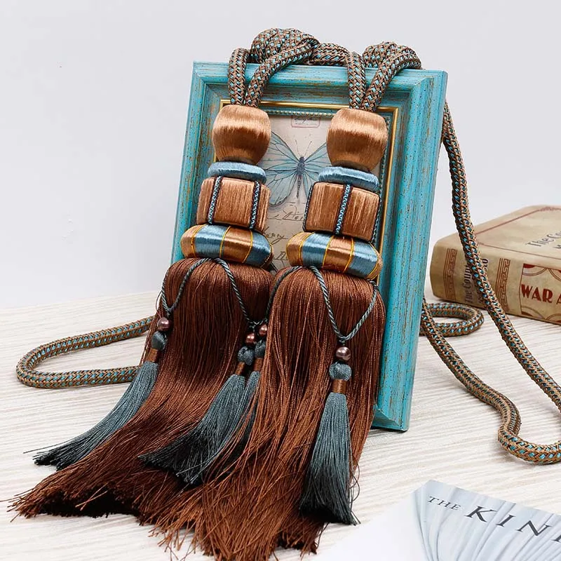Hand-woven cotton curtains, hanging ball decoration, creative curtain accessories - Color: Brown