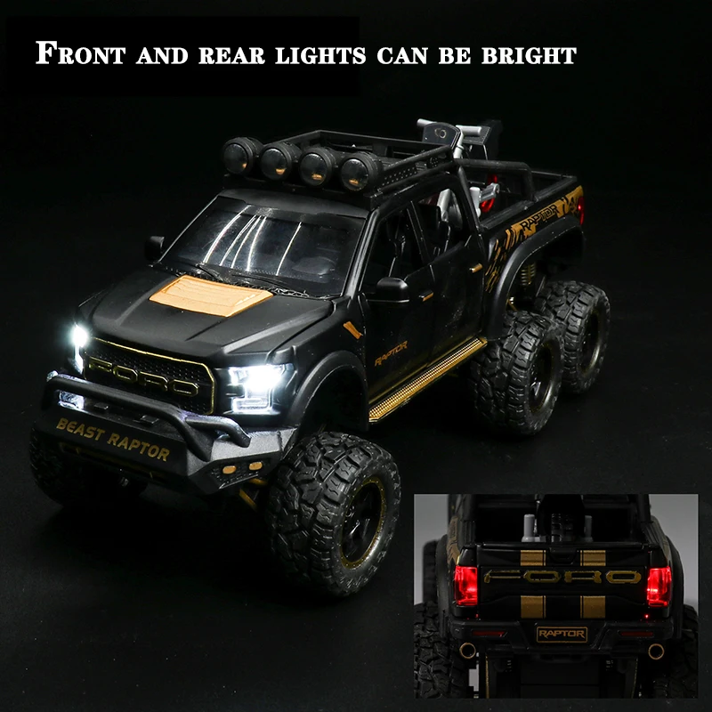 Cena 132 Ford Raptor F150 duże koło odlany model samochodu ze stopu z dźwiękiem światłem wycofać samochody zabawkowe dla dzieci prezenty bożonarodzeniowe dla dzieci