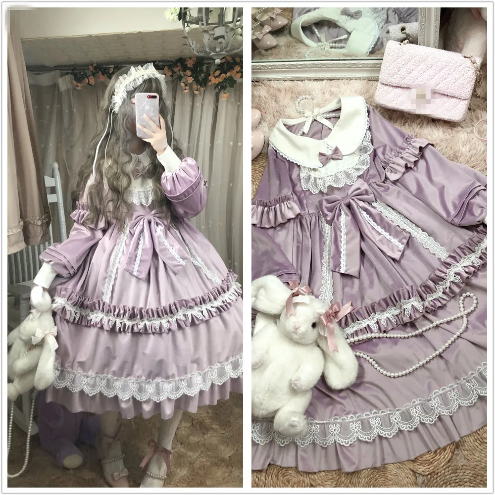 Винтажное платье принцессы сладкой Лолиты милое кавайное с длинным рукавом Cos Loli