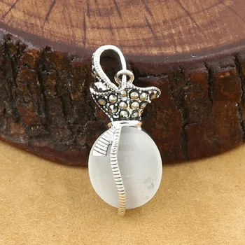 

2019 New 925 Sterling Silver Jewelry Retro Thai Silver Women Light Bulbs Marcasite Inlaid Gem Opal Pendant Accessories