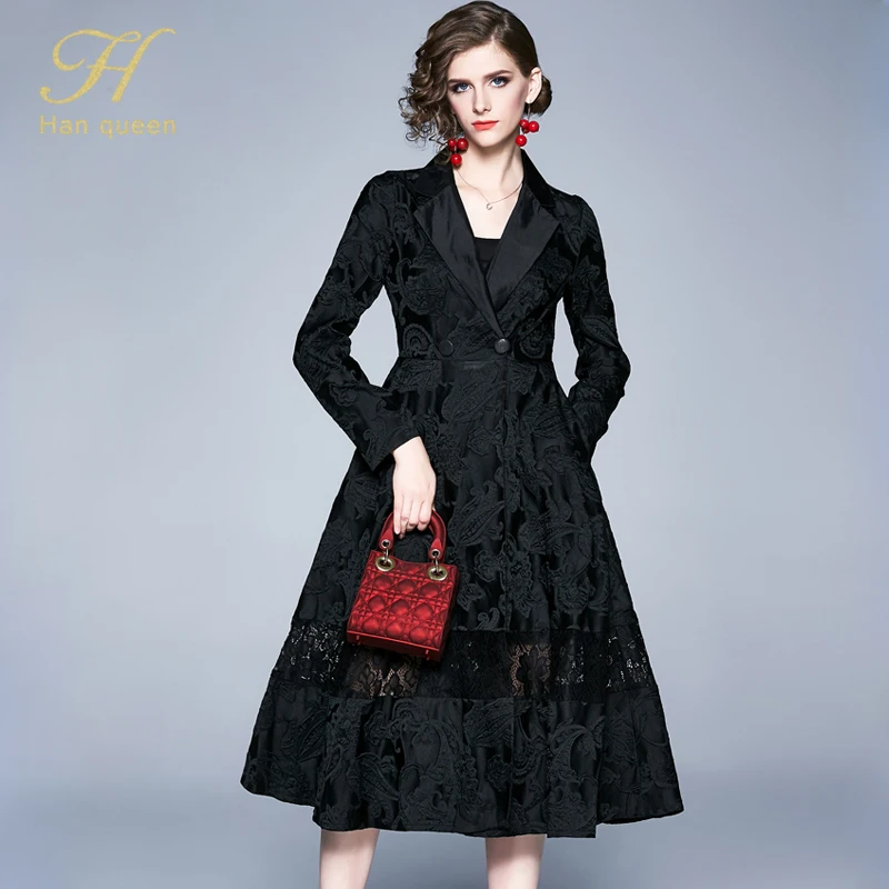 Black H han queen/зимнее жаккардовое платье для работы, повседневное, тонкое, модное, элегантное, винтажное, сексуальное платье для женщин, ТРАПЕЦИЕВИДНОЕ, большое, свободное, до середины икры, Vestidos - Цвет: Black