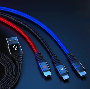 

3 in 1 data cable for apple / Android type-C mobile phone two-core charging three in one data cable