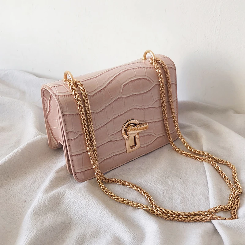 Мини-квадратная откидная сумка летняя новая качественная женская дизайнерская сумка из искусственной кожи с каменным узором на цепочке сумка-мессенджер - Цвет: Pink large