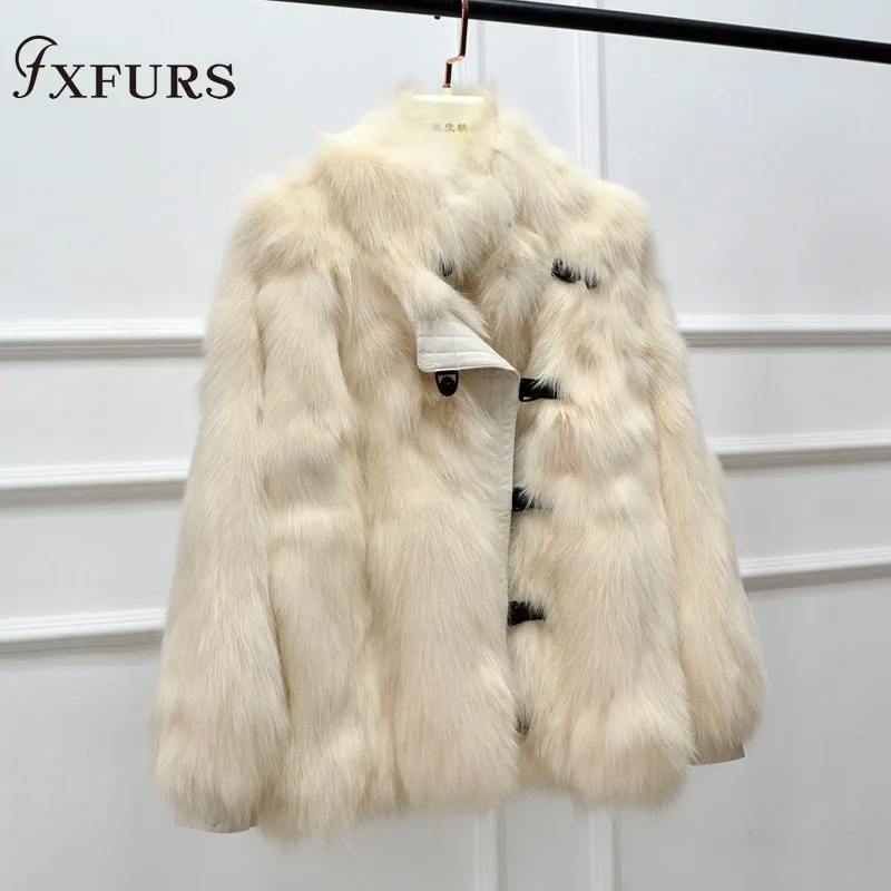FXFURS Новое Женское пальто из лисьего меха зимняя мода jexxi высокое качество с лисьим мехом кожаный воротник