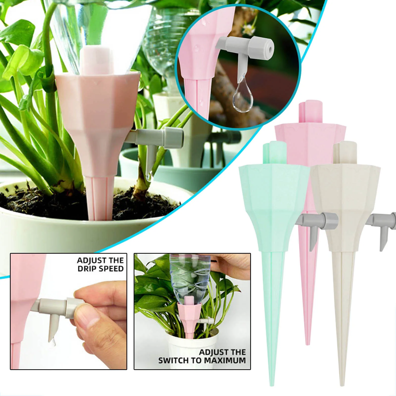Sistema de goteros de riego automático, 10 Uds., riego por goteo ajustable, dispensador de agua para plantas, botella de agua para interiores