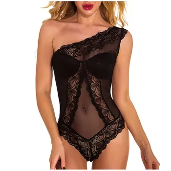

Fashion Women Lace Perspective One Shoulder Nightdress Sexy Lingerie Babydoll Hollow Out Backless Nightgowns Sleepwear S-2xl#p3