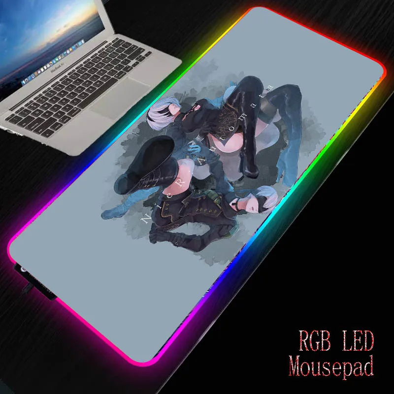 Mairuige Nier Automata аниме девушка RGB игровой коврик для мыши геймер большой коврик для мыши компьютерный коврик для мыши светодиодная подсветка клавиатура Настольный коврик