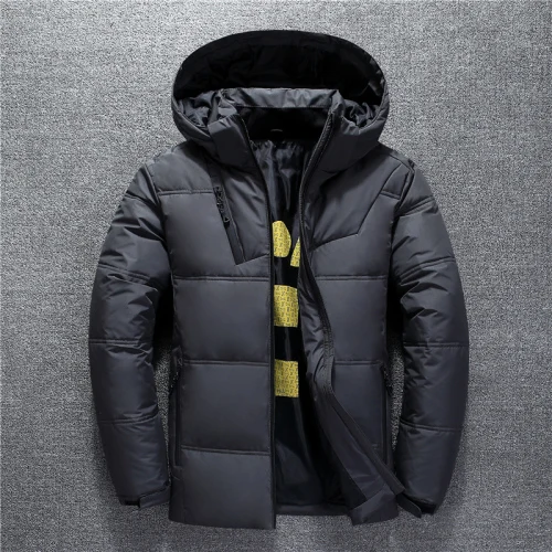 Dark gray Белая зимняя куртка на утином пуху, Мужская качественная брендовая теплая Толстая куртка, красная черная парка, мужская куртка, модная бархатная куртка для мужчин - Цвет: Dark gray