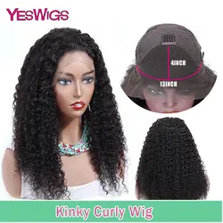 Yeswigs Джерри вьющиеся парик для черных Для женщин бразильский Синтетические волосы на кружеве парики 13x4-Реми вьющиеся человеческие волосы