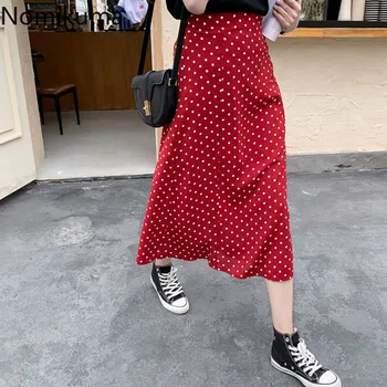 

Nomikuma New Arrival A Line Mid Calf Skirt Women High Waist Stylish Dot Skirts Female Vintage Fashion Jupe Longue Femme 3a806