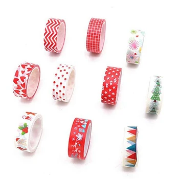 

10Pcs Decorative Snow Deer Christmas Tree Washi Tape Set Rice Paper DIY Scrapbooking Adhesive Masking Tape 1.5cm*5m Stationery