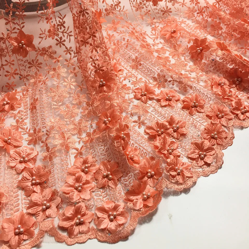 

3D Lace Fabric African Lace Fabric 2021 High Quality Lace with Bead,Swiss Mesh French Tulle Nigerian Lace Fabric for Dress M3542
