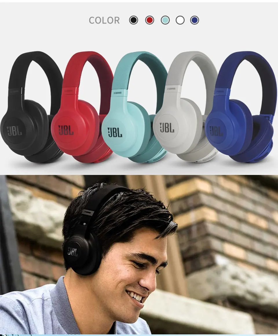 Беспроводные наушники JBL E55BT, складная гарнитура с Bluetooth, глубокие басы, спортивные наушники, HIFI, тренажерный зал, с микрофоном, скорость зарядки