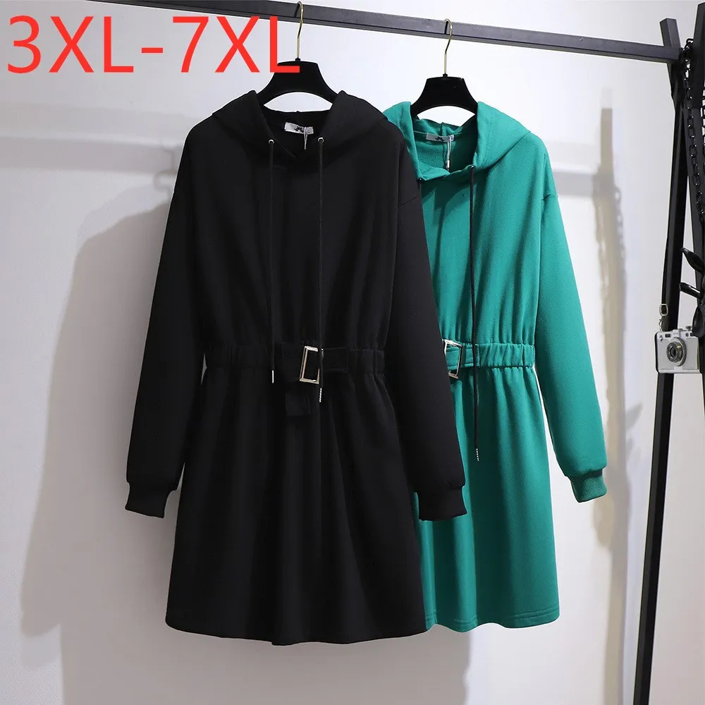 

New Ladies Autumn Winter Plus Size Women Clothing Hoodie Large Long Sleeve Cotton Belt Black Sweatshirt Coat 3XL 4XL 5XL 6XL