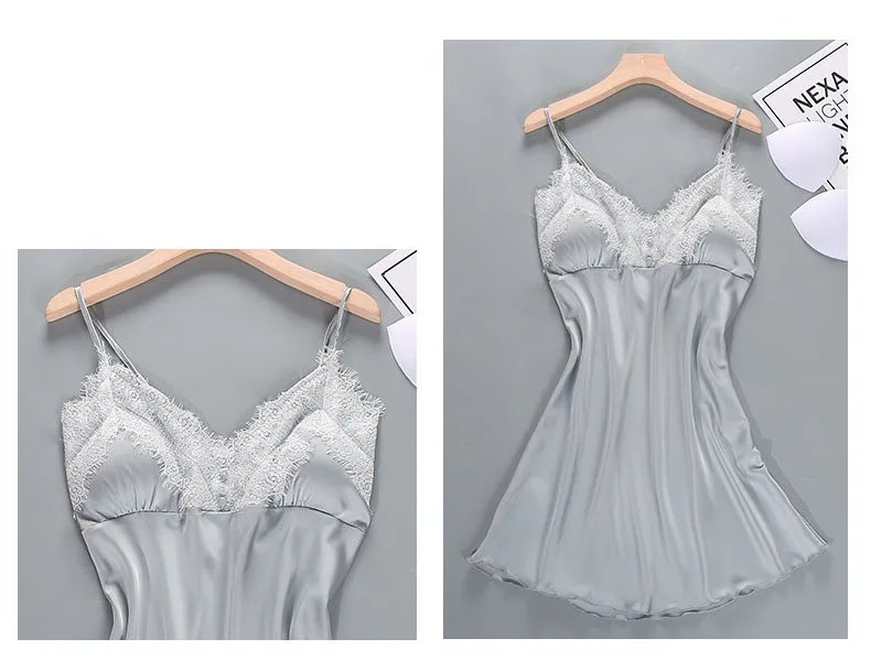 Queenral 2PCS Sexy Women's Robe Gown Sets Night Woman Nightgown Summer Nightdress Lace Satin Sleepwear Pajamas With Chest Pad   244