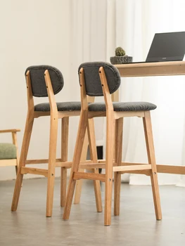 

Nordic Solid Wood Bar Chair Back Home Bar Stool Modern Minimalist Front Desk Bar Chair Creative High Stool