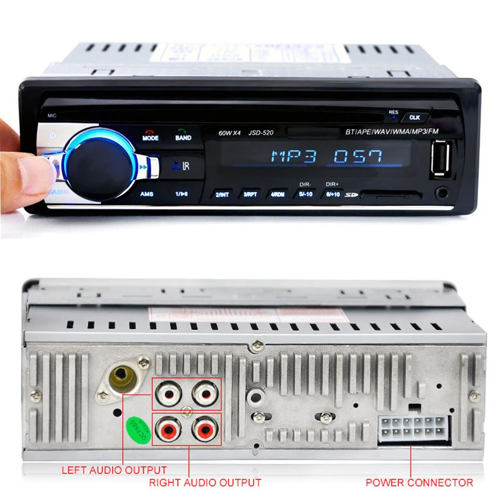 Auto Radio Bluetooth 12V 1 Din MP3 Multimedia Player Car Audio Stereo Radios AUX-IN FM/USB/Receiver Hands-free Remote Control