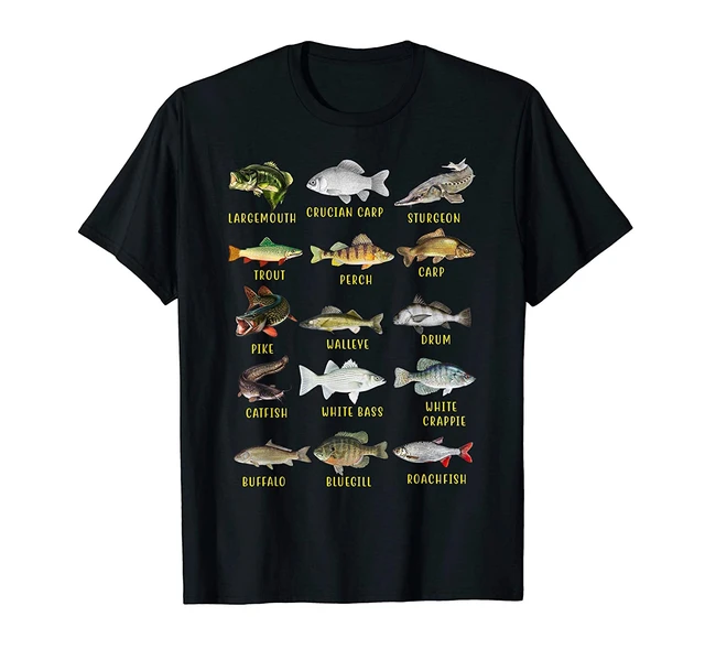 Types Of Freshwater Fish Species Fishing TShirt Fishermen T-Shirt Men  Cotton Tees Tshirt Harajuku Streetwear