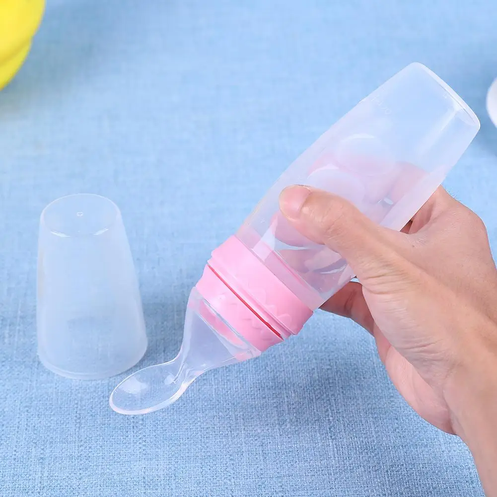 

Silicone Feeding Bottle with Cover Soft Spoon for Baby Kids Children Flatware