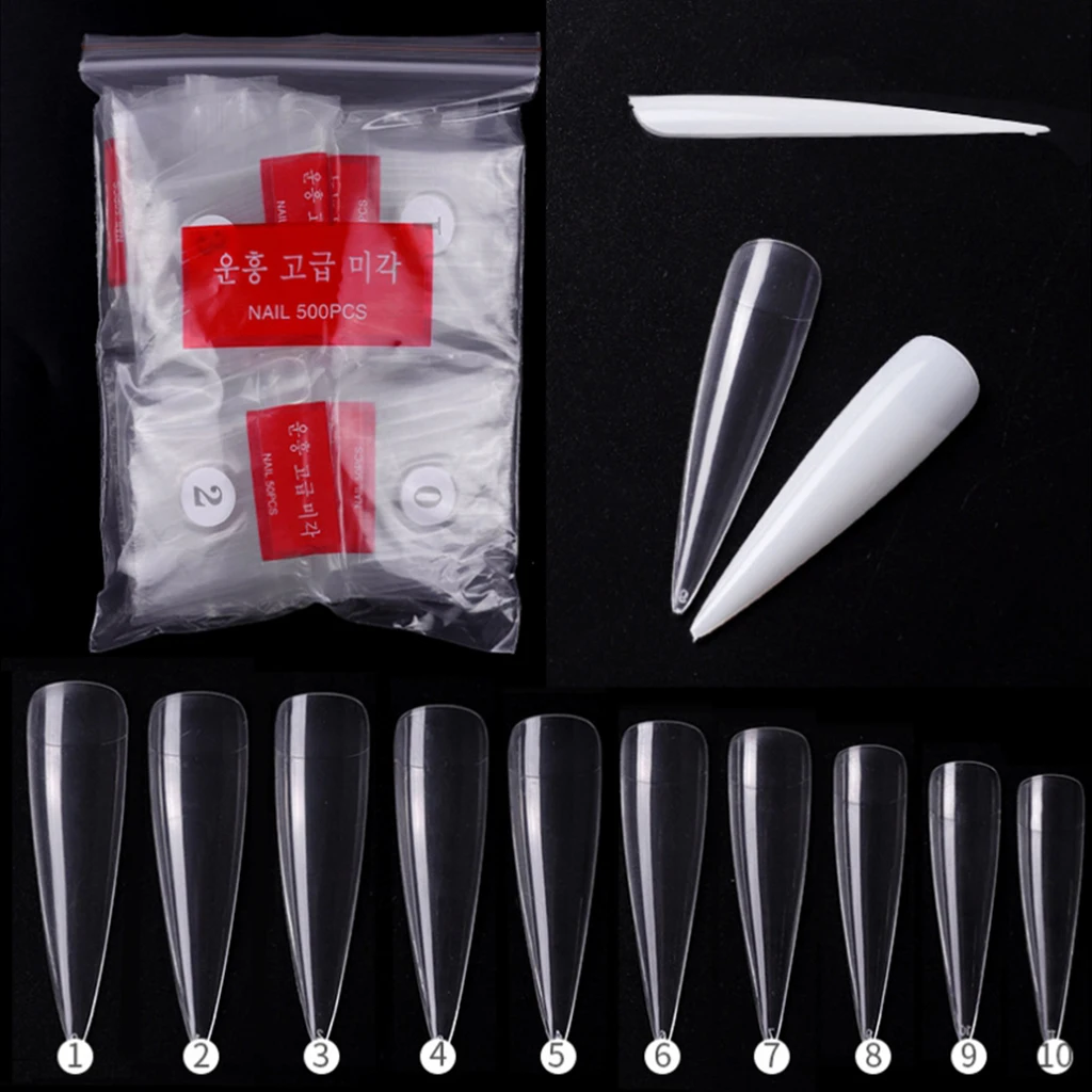 600Pcs Clear Natural White French Stiletto False Nails Tips Half Cover Fake Nails Manicure Acrylic Nail Art Tools