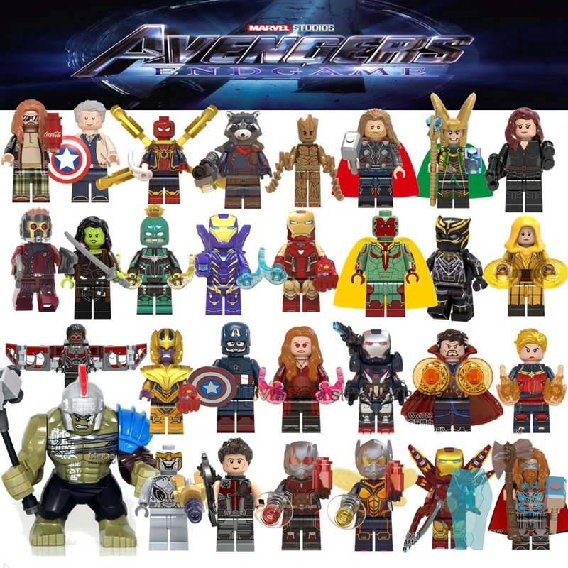 

Avengers Super Heroes Building Blocks Thor Loki Spiderman Ironman Black Panther Hulk Antman Wasp War Machine Hawkeye Thanos Toys