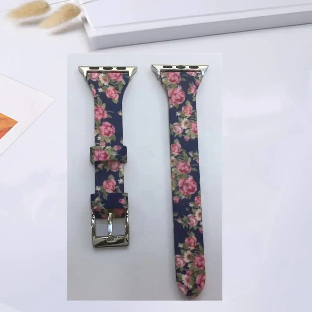Rose Ремешок для Apple Watch 38 мм 40 мм 42 мм 44 мм, силиконовый тонкий браслет с цветочным принтом iWatch полосы для Apple Watch серии 4 3 2 1 - Цвет ремешка: Rose
