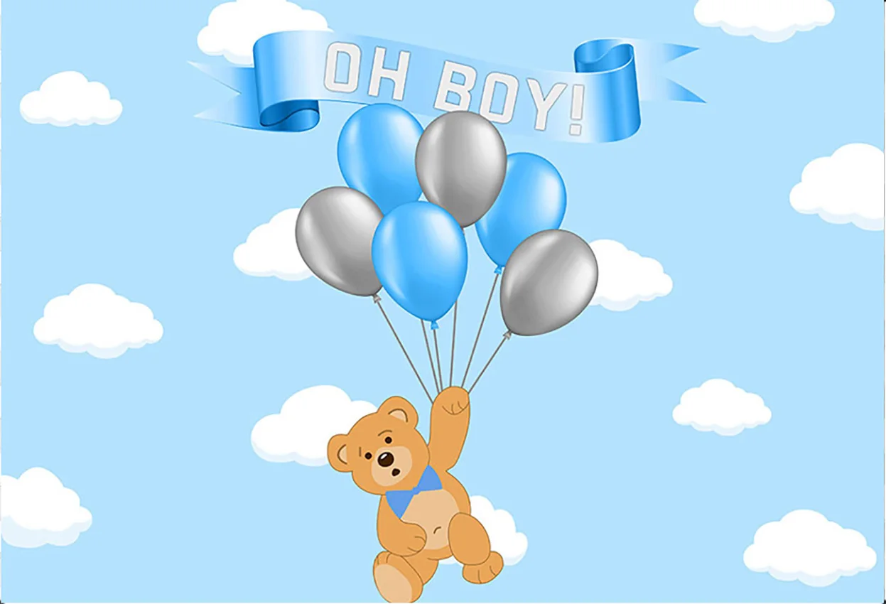 Bear Boy Baby Shower Backdrop Balloons Cartoon Bear Babyshower Background  Newborn Birthday Poster Sky Cloud Photo Booth Banner - Backgrounds -  AliExpress