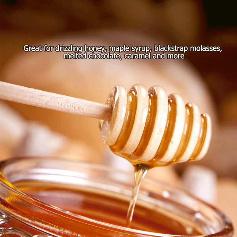 Wooden Honey Dipper Sticks Server Jams Syrup Drizzler Stirring Rod Long Handle Spiral Mixing Stick Honey Jar Dispense