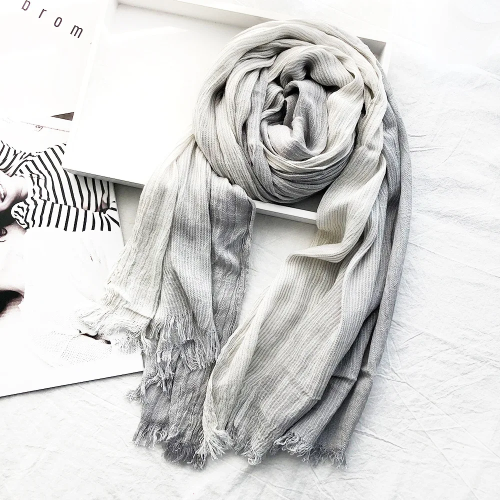 Light grey Новые модные женские зимние хлопковые теплые градиентные полосатые длинные шали Хиджаб Удобная элегантная накидка - Цвет: Light grey