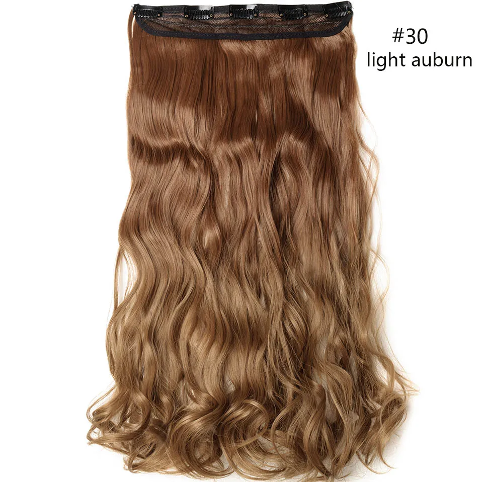 light auburn SNOILITE, 23 дюйма, длинные волнистые накладные волосы на заколках, синтетические, 5 зажимов, цельные волосы, черный, коричневый, Омбре, накладные волосы для женщин - Цвет: light auburn