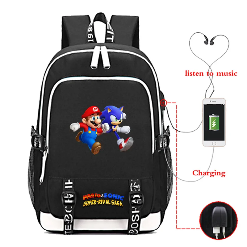 Аниме Super Mario Bro игры USB зарядный рюкзак для студентов, школьные сумки, сумки для подростков сумка для ноутбука сумки Для мужчин путешествия рюкзак