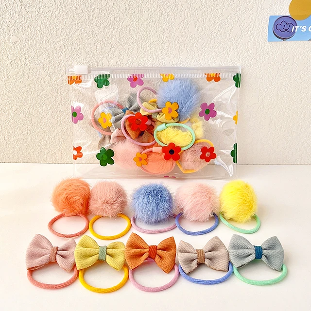 10/20/24 Pcs/Set Baby Girls Cute Cartoon Flower Scrunchies Rubber Bands Children Lovely Elastic Hair Bands Kids Hair Accessories Rabbit ears-20 Pcs