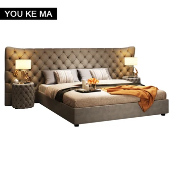 LKWD Hong Kong style light luxury bed post-modern leather double master bedroom modern simple high-end bed luxury wedding bed 1