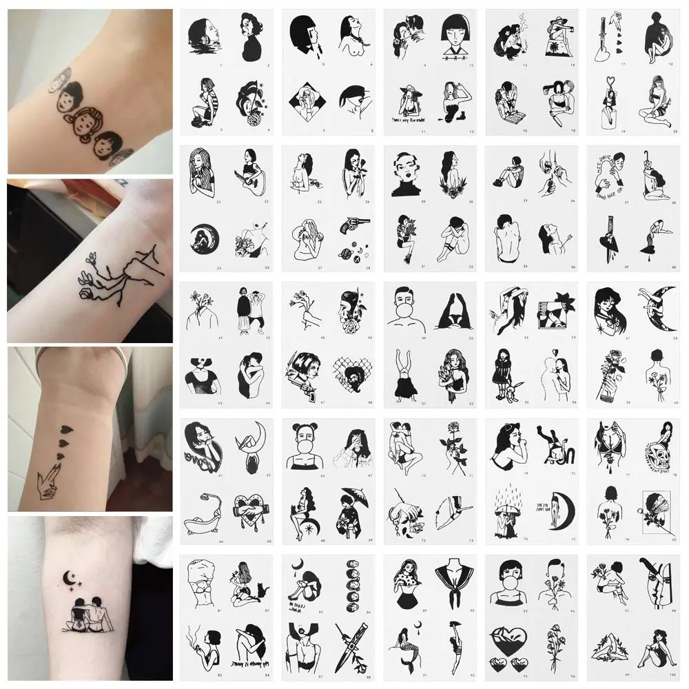 

100 Pcs Temporary Tattoos for Boys and Girls Body Art Couples Men and Women Mixed Styles Temporary Tattoos Stickers Waterproof