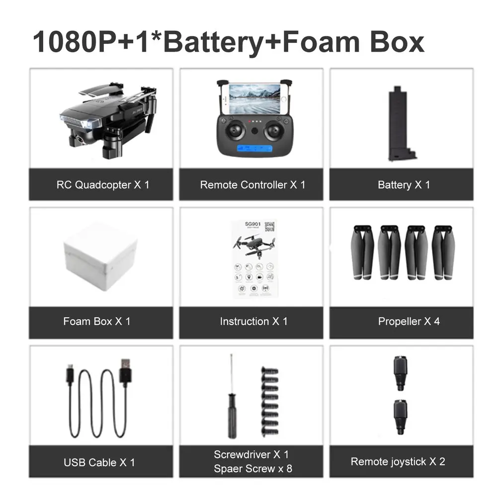 Новинка SG901 камера Дрон 4K HD Двойная камера дроны следуют за мной Квадрокоптер FPV Профессиональный длительный срок службы батареи - Цвет: 1080P 1B Foam Box