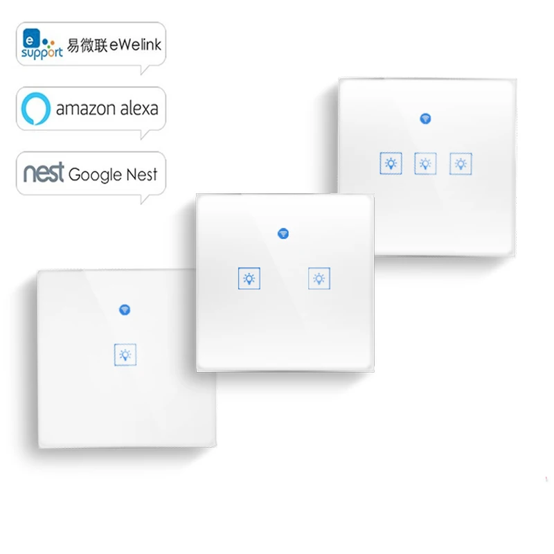 Interruptor de Luz de Parede de Controle de Toque Interruptor de Luz de Toque de Parede Casa com Alexa Wifi 2 3 Gang Painel Inteligente Google ws App – 1