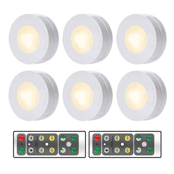 

6PCS LED Night Lights Round Cabinet Lights Adjustable LED Night Light With Remote Control For Bedroom Kitchen Decorative Lamps