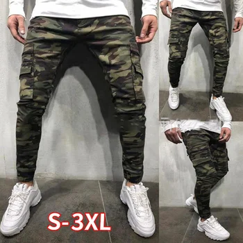 

2020 New Men's Pants Army Green Camouflage Slim Long Pants Patchwork Casual Men Streetwear Clothes